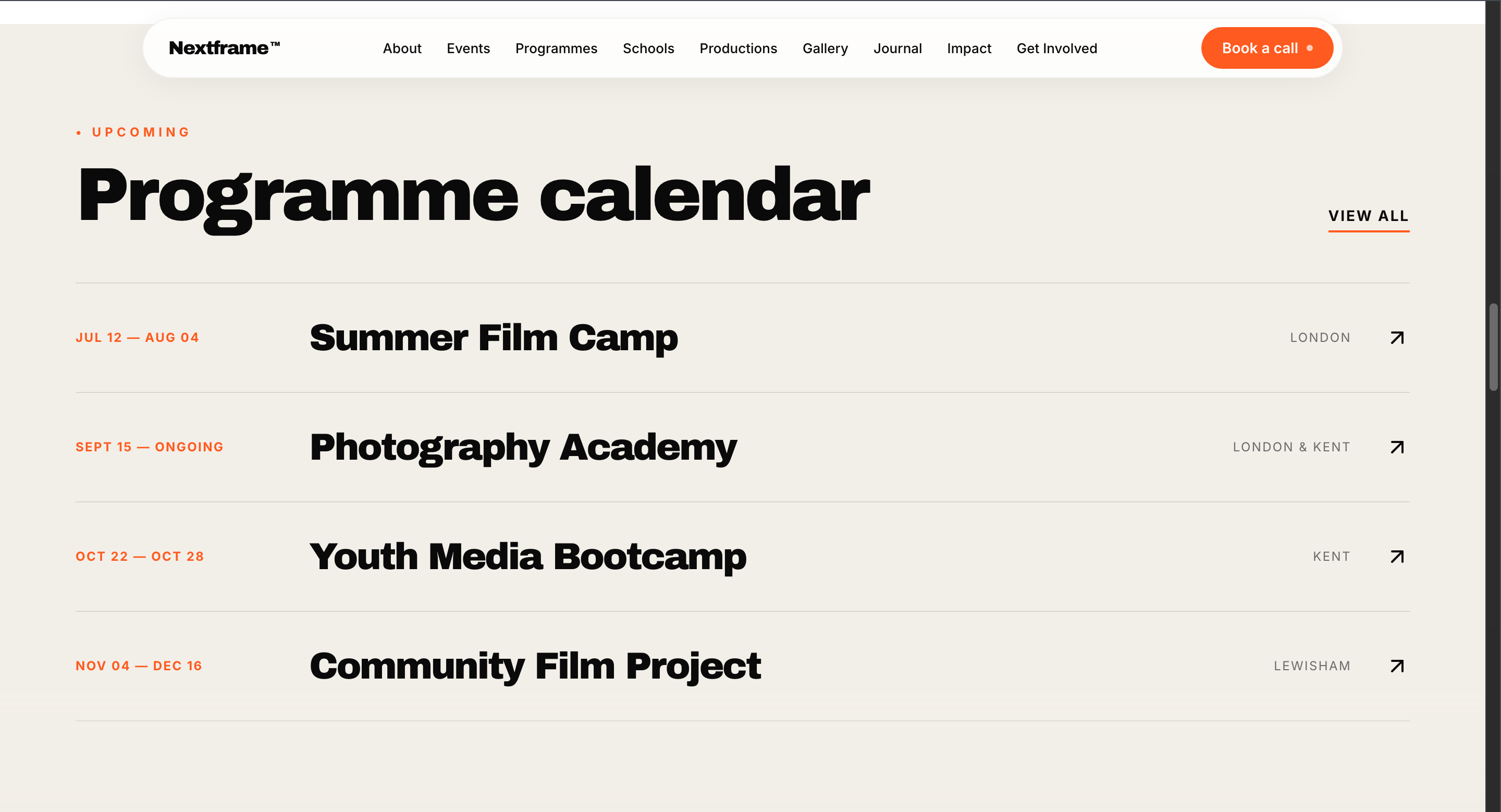 Desktop — Academies & programme calendar